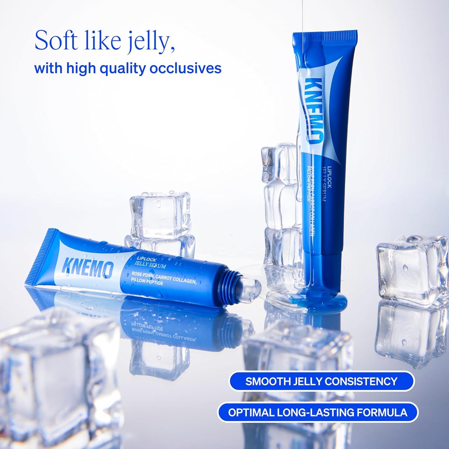 KNEMO LipLock Jelly Serum for Dry Lips, Long-Lasting, Hydrating, Plumping, Glossy Mask with Rose PDRN, Carrot Collagen, Pillow Peptide, Moisturizing Tinted Lip Balm. (Crystal Clear) - dailyvitalstore