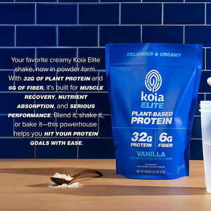 Koia Plant Based Protein Elite Powder, Vanilla, 32g Protein, 4g Sugar, 6g Prebiotic Fiber, Pre & Post Workout, 21 Vitamins & Minerals, Dairy-Free, Gluten-Free, Non-GMO, 24 Servings, 44.8 Oz - dailyvitalstore