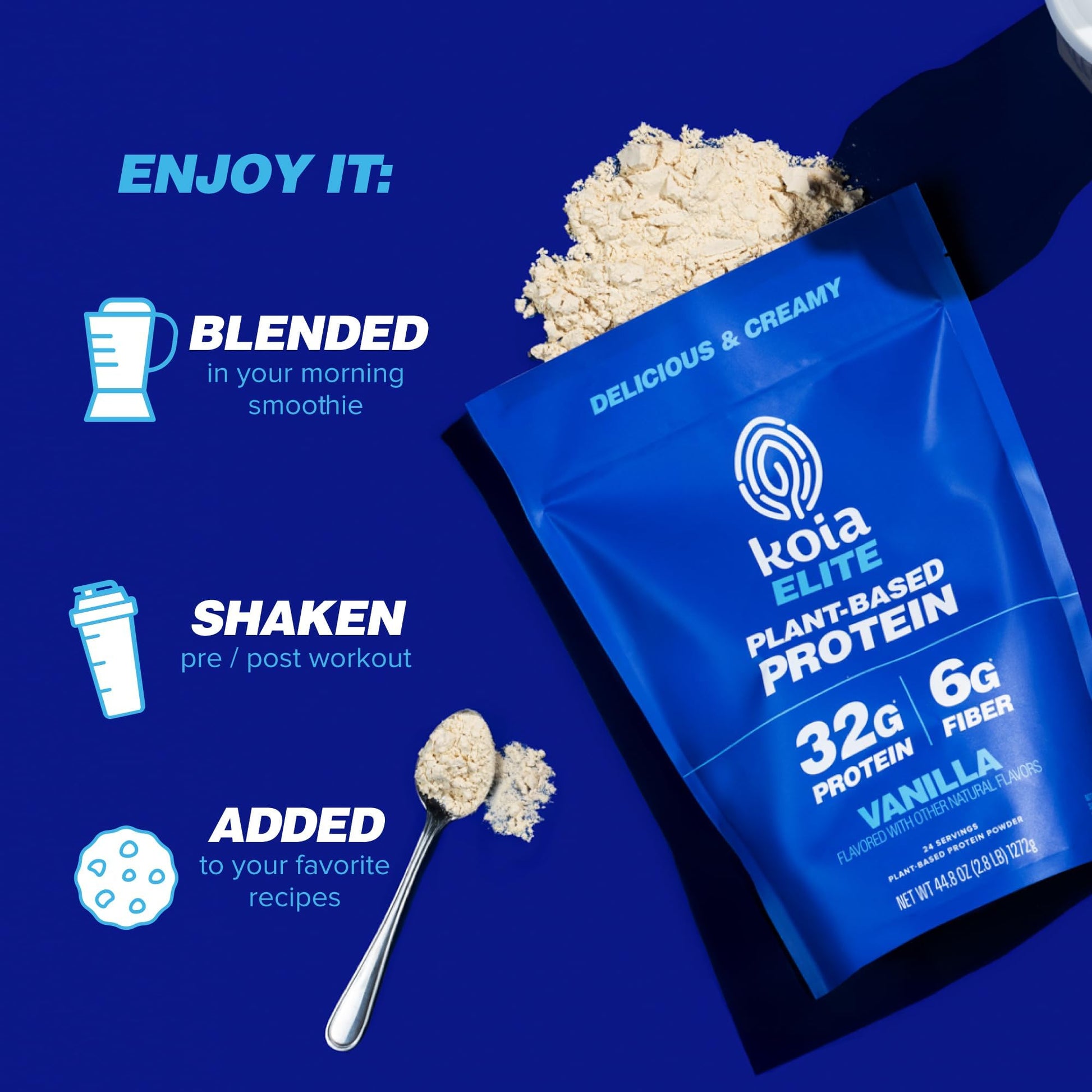 Koia Plant Based Protein Elite Powder, Vanilla, 32g Protein, 4g Sugar, 6g Prebiotic Fiber, Pre & Post Workout, 21 Vitamins & Minerals, Dairy-Free, Gluten-Free, Non-GMO, 24 Servings, 44.8 Oz - dailyvitalstore