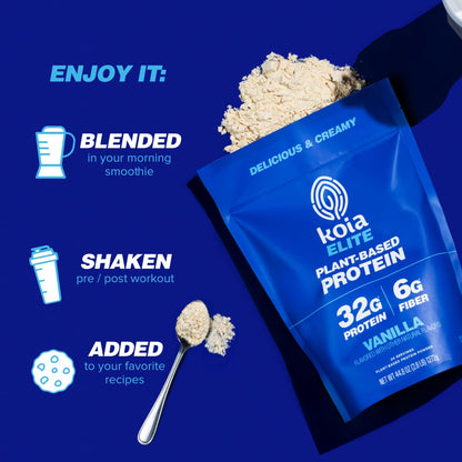 Koia Plant Based Protein Elite Powder, Vanilla, 32g Protein, 4g Sugar, 6g Prebiotic Fiber, Pre & Post Workout, 21 Vitamins & Minerals, Dairy-Free, Gluten-Free, Non-GMO, 24 Servings, 44.8 Oz - dailyvitalstore