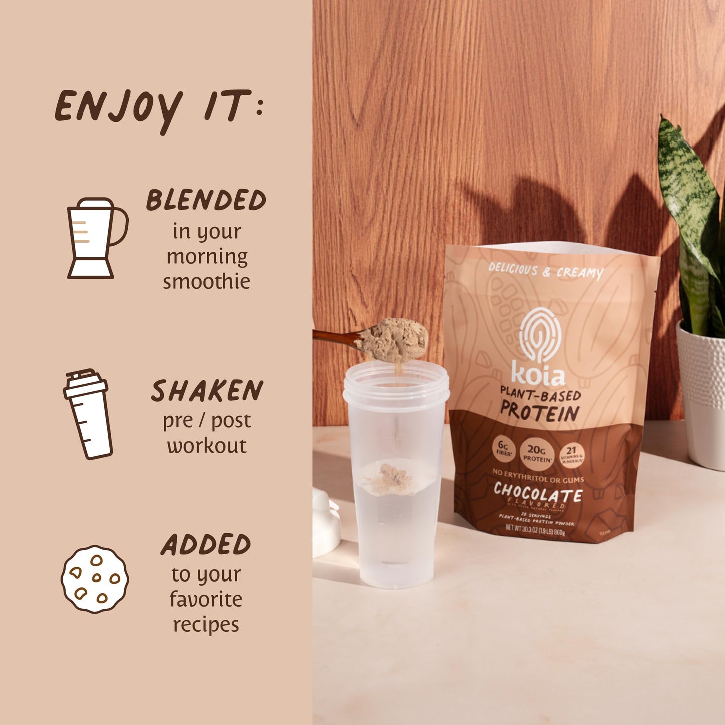 Koia Plant Based Protein Powder, Chocolate, 20g Protein, 3g Sugar, 6g Prebiotic Fiber, Pre & Post Workout, 21 Vitamins & Minerals, No Seed Oils, Dairy-Free, Gluten-Free, Non-GMO, 20 Servings, 30.3 Oz - dailyvitalstore