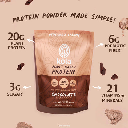 Koia Plant Based Protein Powder, Chocolate, 20g Protein, 3g Sugar, 6g Prebiotic Fiber, Pre & Post Workout, 21 Vitamins & Minerals, No Seed Oils, Dairy-Free, Gluten-Free, Non-GMO, 20 Servings, 30.3 Oz - dailyvitalstore