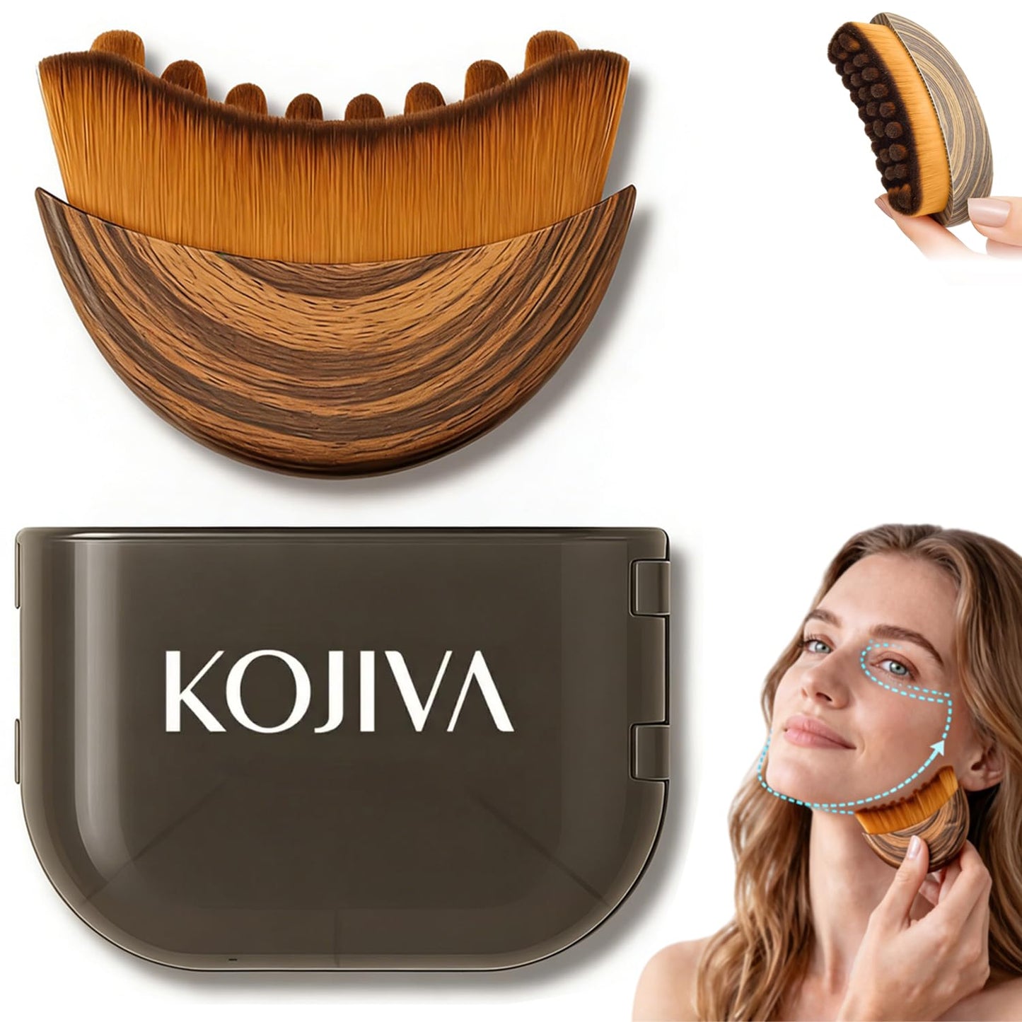 Kojiva Lymphatic Face Brush, Lymphatic Contour Face Brush Curved, Facial Lymphatic Drainage Massager Brush for Sculptingm, Reduce Puffiness & Double Chin Reducer, Improves Skin Glow Absorption (1PCS) - dailyvitalstore