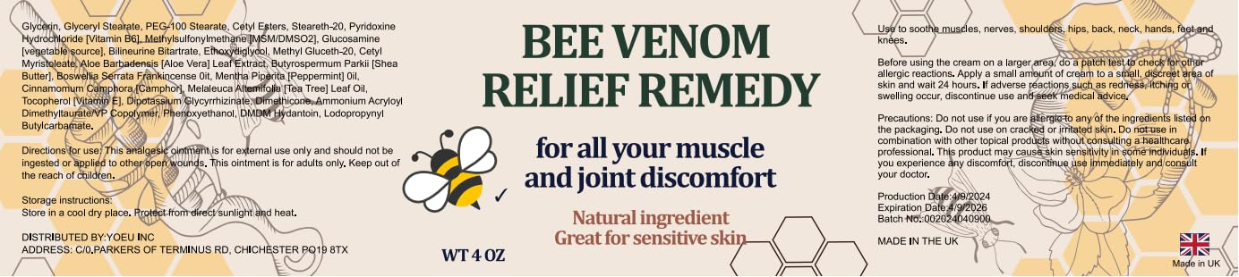 KOKOMAANE Bee Venom Muscle Cream, Maximum Strength Joint & Bone Soothing Ointment, for Shoulder, Back, Neck, Hands, Knuckle, Elbow, Feet, Leg, Knees, Ankle, Arthritis, Meniscus, for Adults, Elder - dailyvitalstore