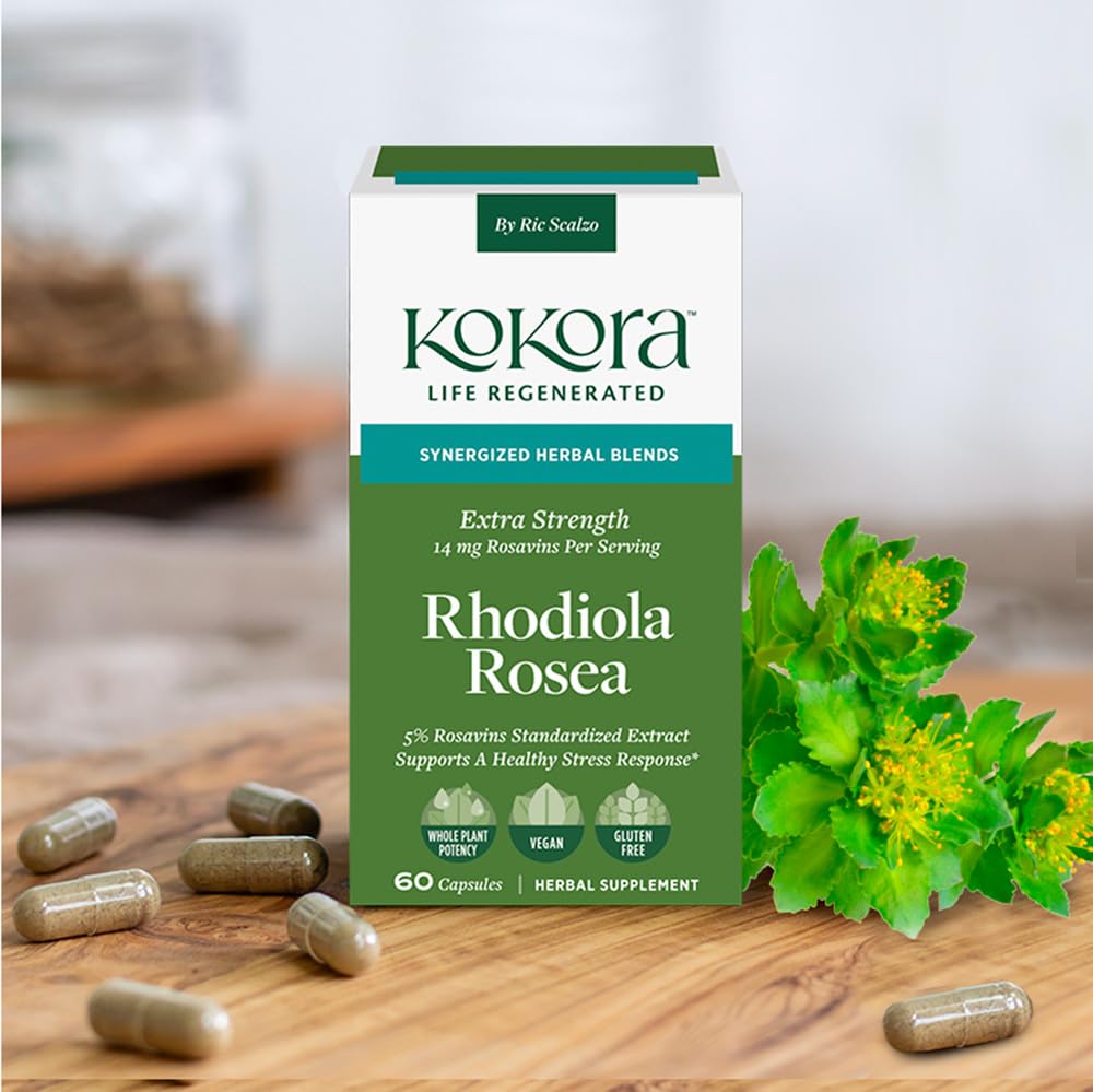 kokora Extra Strength Rhodiola Rosea – Stress Relief, Endurance & Promotes Mental & Physical Performance* - with Siberian Rhodiola, Rosavins, Organic Holy Basil - Vegan, Non-GMO - 60 Capsules - dailyvitalstore