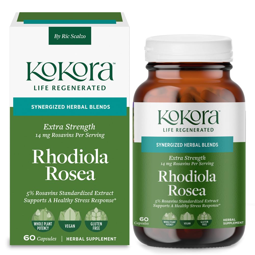 kokora Extra Strength Rhodiola Rosea – Stress Relief, Endurance & Promotes Mental & Physical Performance* - with Siberian Rhodiola, Rosavins, Organic Holy Basil - Vegan, Non-GMO - 60 Capsules - dailyvitalstore