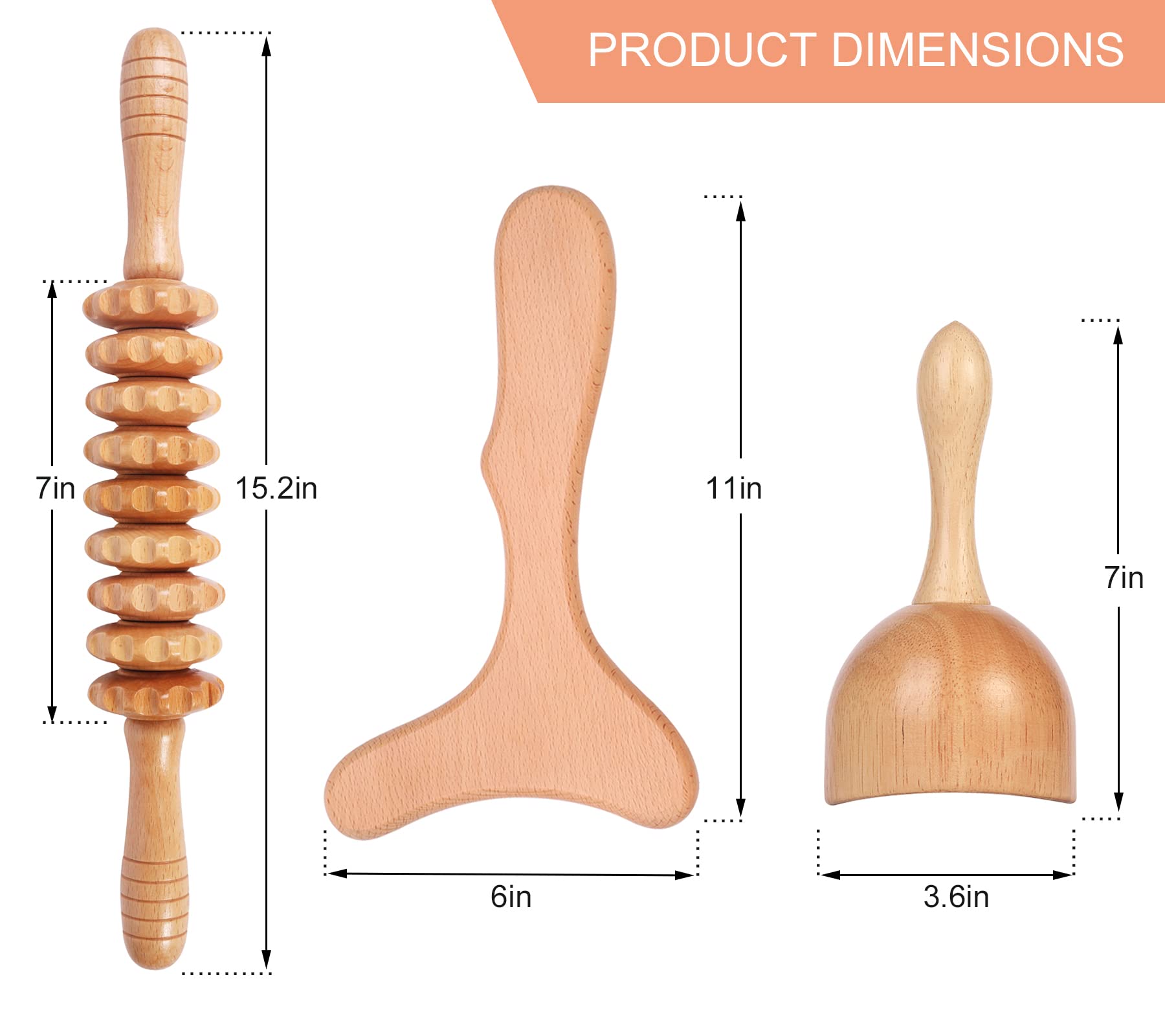 Komogir 3-in-1 Wood Therapy Massage Tools Lymphatic Drainage Massager Wooden Massager for Maderoterapia,Anti-Cellulite, Body Sculpting & Contouring - dailyvitalstore
