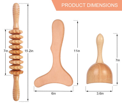 Komogir 3-in-1 Wood Therapy Massage Tools Lymphatic Drainage Massager Wooden Massager for Maderoterapia,Anti-Cellulite, Body Sculpting & Contouring - dailyvitalstore