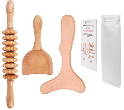 Komogir 3-in-1 Wood Therapy Massage Tools Lymphatic Drainage Massager Wooden Massager for Maderoterapia,Anti-Cellulite, Body Sculpting & Contouring - dailyvitalstore