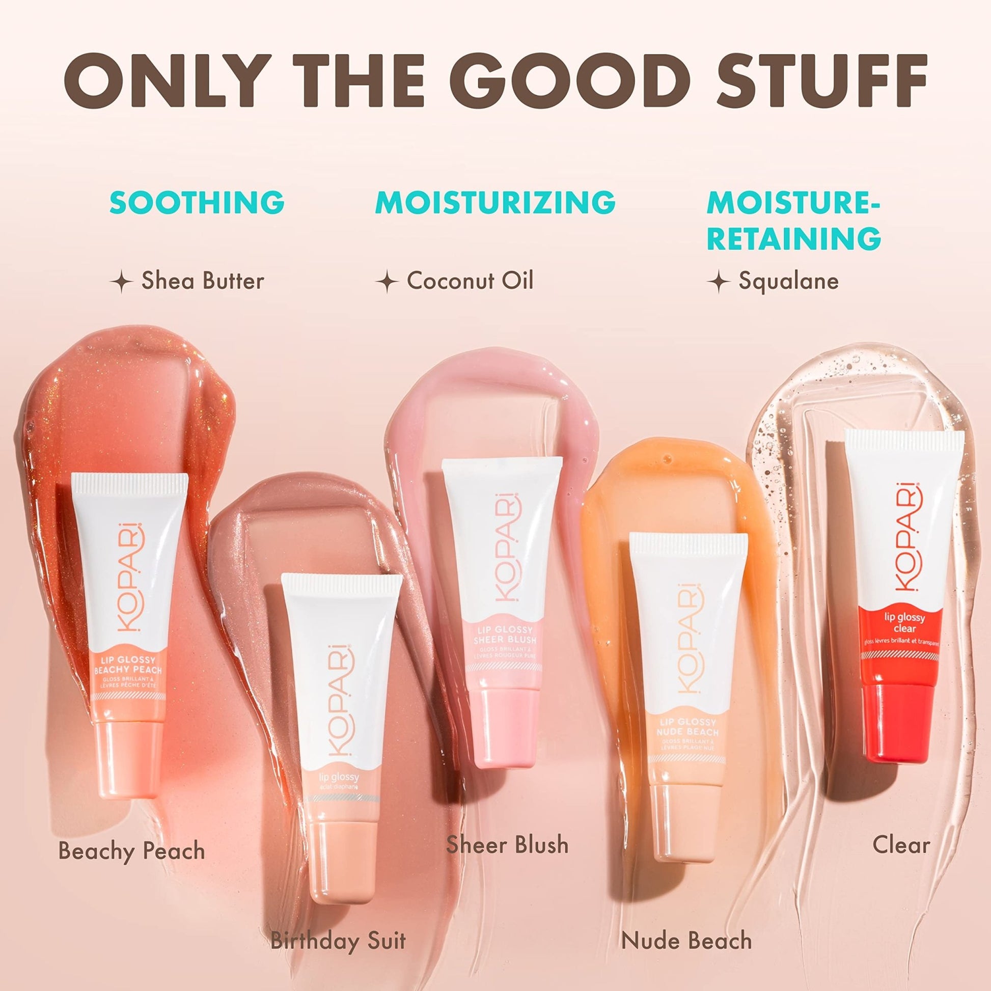 Kopari Coconut Lip Glossy | Nude Tint Birthday Suit | Vegan Hydrating Moisturizing Lip Oil Vitamin E Shea Butter Long Wear High Shine Non Sticky | Clean Plant Based Non Toxic Balm Paraben Free - dailyvitalstore