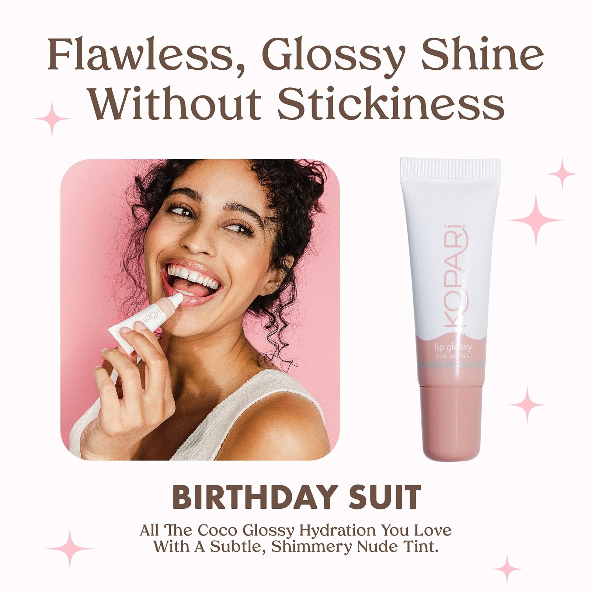 Kopari Coconut Lip Glossy | Nude Tint Birthday Suit | Vegan Hydrating Moisturizing Lip Oil Vitamin E Shea Butter Long Wear High Shine Non Sticky | Clean Plant Based Non Toxic Balm Paraben Free - dailyvitalstore