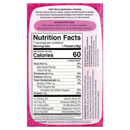 Kos Berry Hydration Protein 7ct, 0.65 OZ - dailyvitalstore