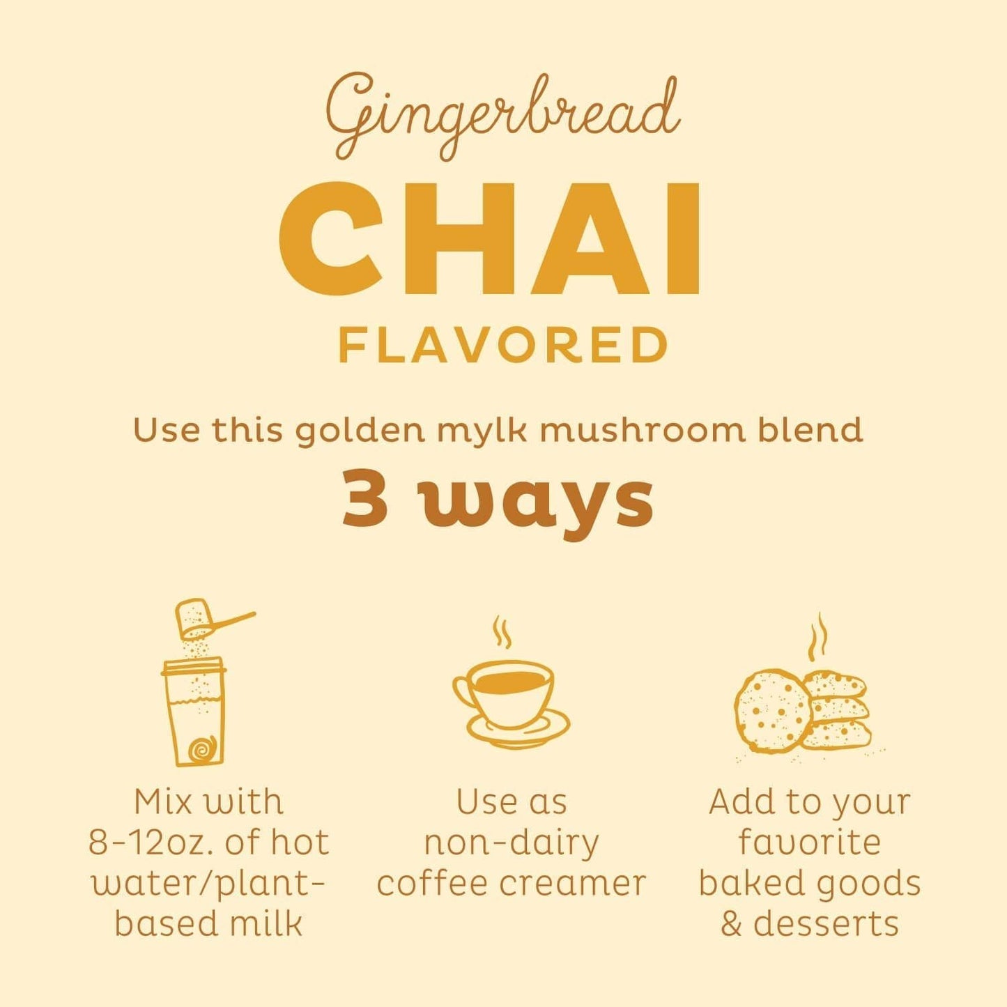 KOS Golden Mylk with Tumeric and Ginger, Organic Superfood Latte Powder, Adaptogen Mushroom Blend - Coffee Creamer, Dessert & Smoothie - Caffeine Free, Vegan, Dairy-Free, Gingerbread Chai, 28 Servings - dailyvitalstore