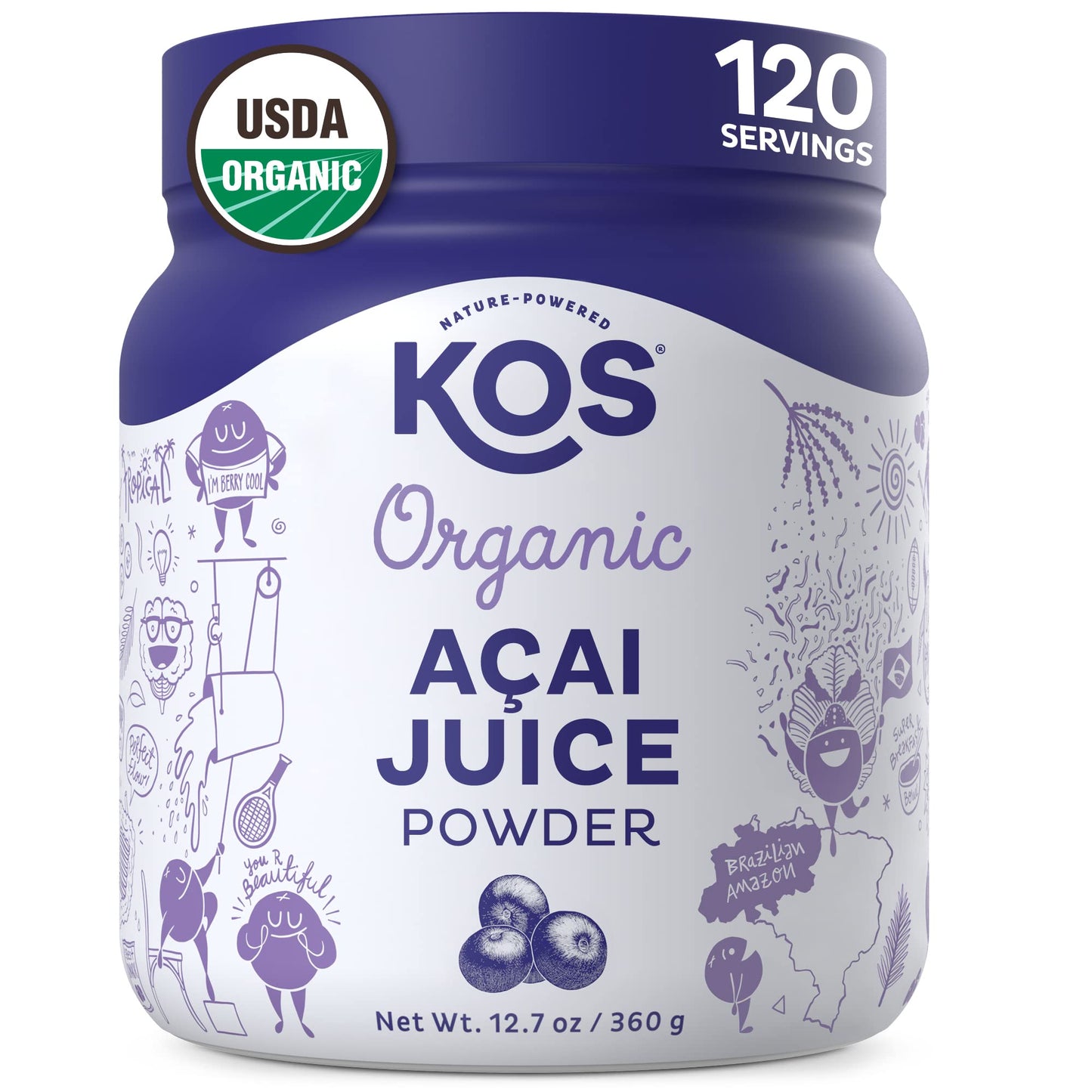 KOS Organic Acai Juice Powder - USDA Certified Organic, Plant Based Superfood Antioxidants, Superberry from Brazil, Great for Smoothies and Bowls, 0g Sugar, Vegan, Gluten-Free, Non-GMO - 120 Servings - dailyvitalstore