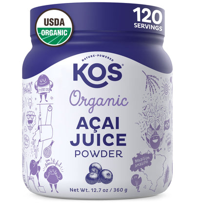KOS Organic Acai Juice Powder - USDA Certified Organic, Plant Based Superfood Antioxidants, Superberry from Brazil, Great for Smoothies and Bowls, 0g Sugar, Vegan, Gluten-Free, Non-GMO - 120 Servings - dailyvitalstore