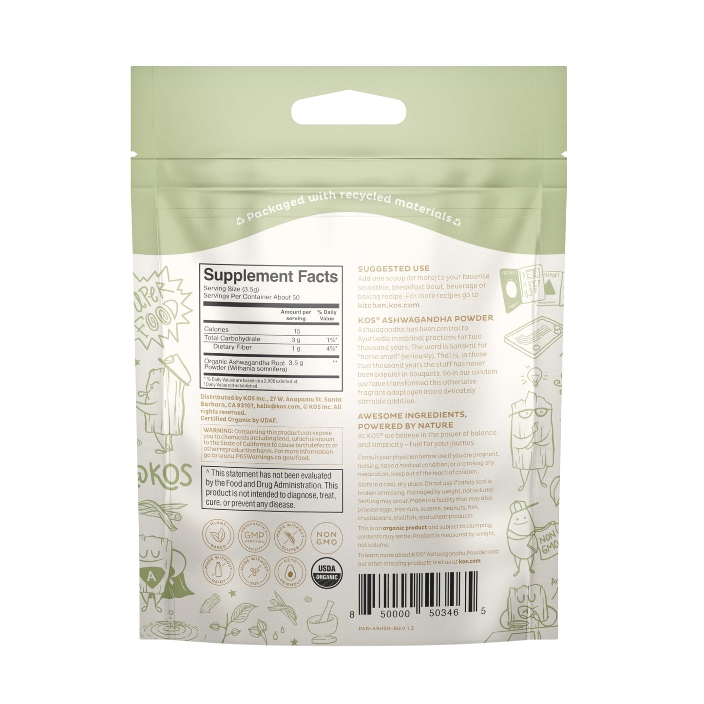 KOS Organic Ashwagandha Powder - dailyvitalstore