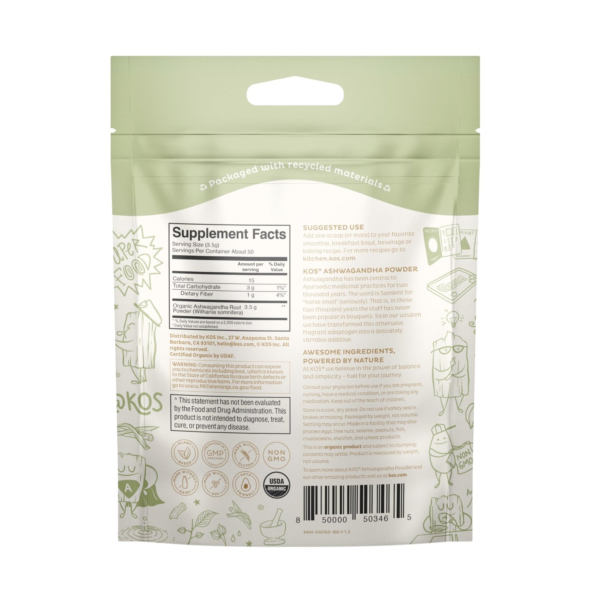 KOS Organic Ashwagandha Powder - dailyvitalstore