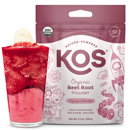KOS Organic Beet Root Powder, USDA Certified - Superfood Plant Based Beetroot Ingredient for Stamina Increasing, Circulation - Non-GMO, Soy & Gluten-Free, 50 Servings Bag - dailyvitalstore