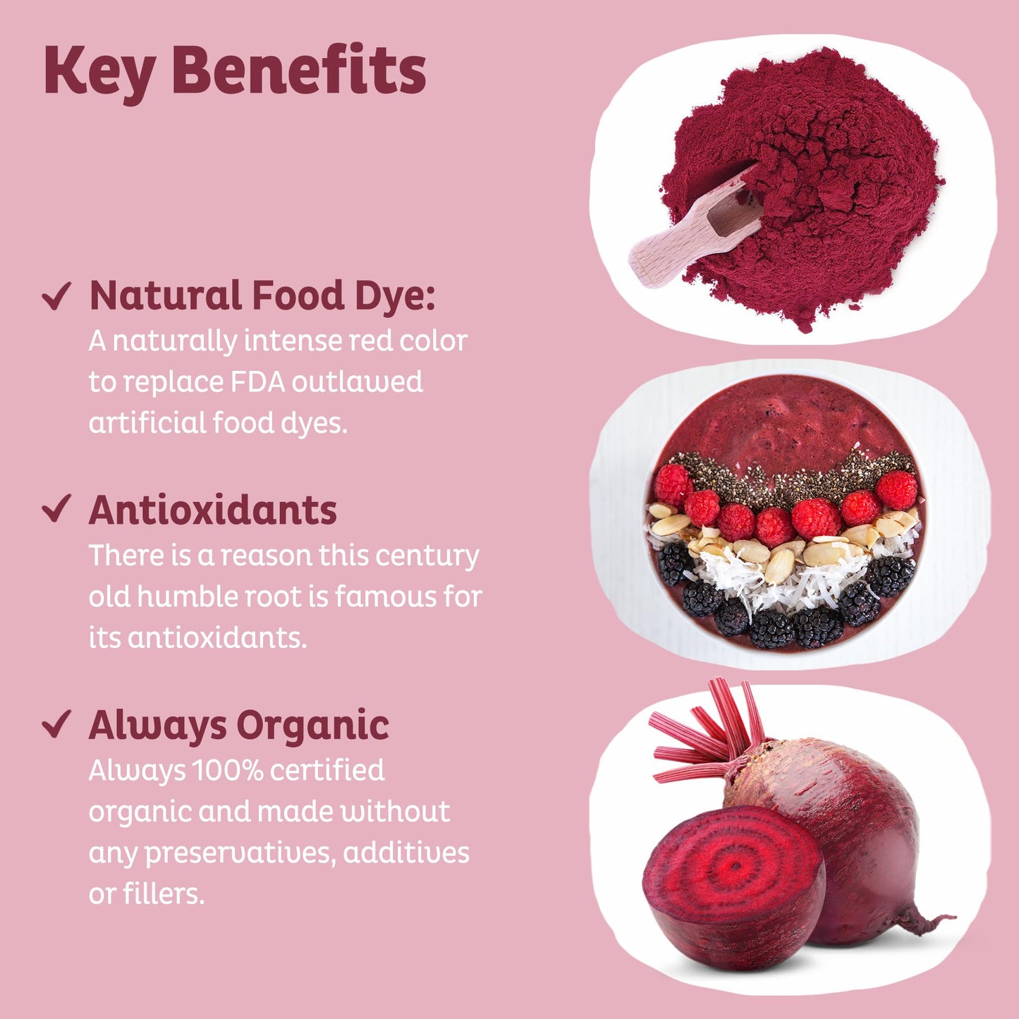 KOS Organic Beet Root Powder, USDA Certified - Superfood Plant Based Beetroot Ingredient for Stamina Increasing, Circulation - Non-GMO, Soy & Gluten-Free, 50 Servings Bag - dailyvitalstore