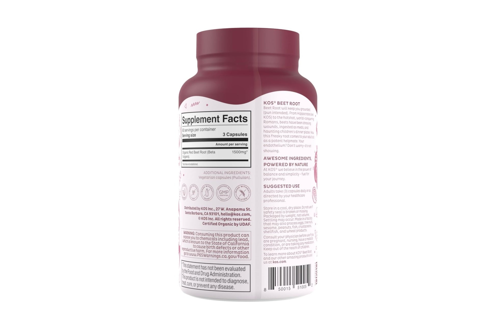 KOS Organic Beetroot Capsules 1500mg - USDA Organic, Antioxidant Power from Organic Beet Root Superfood, Supports Healthy & Active Lifestyle - Non-GMO, - dailyvitalstore