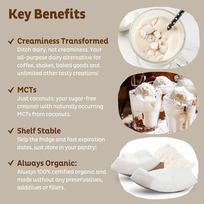 KOS Organic Coconut Milk Powder, USDA Certified Organic - 0g Sugar, MCT Plant Based Creamer for Coffee, Smoothies, Vegan, Keto, Paleo Friendly, Non-GMO, Gluten or Dairy- 12.6oz, 179 Servings - dailyvitalstore