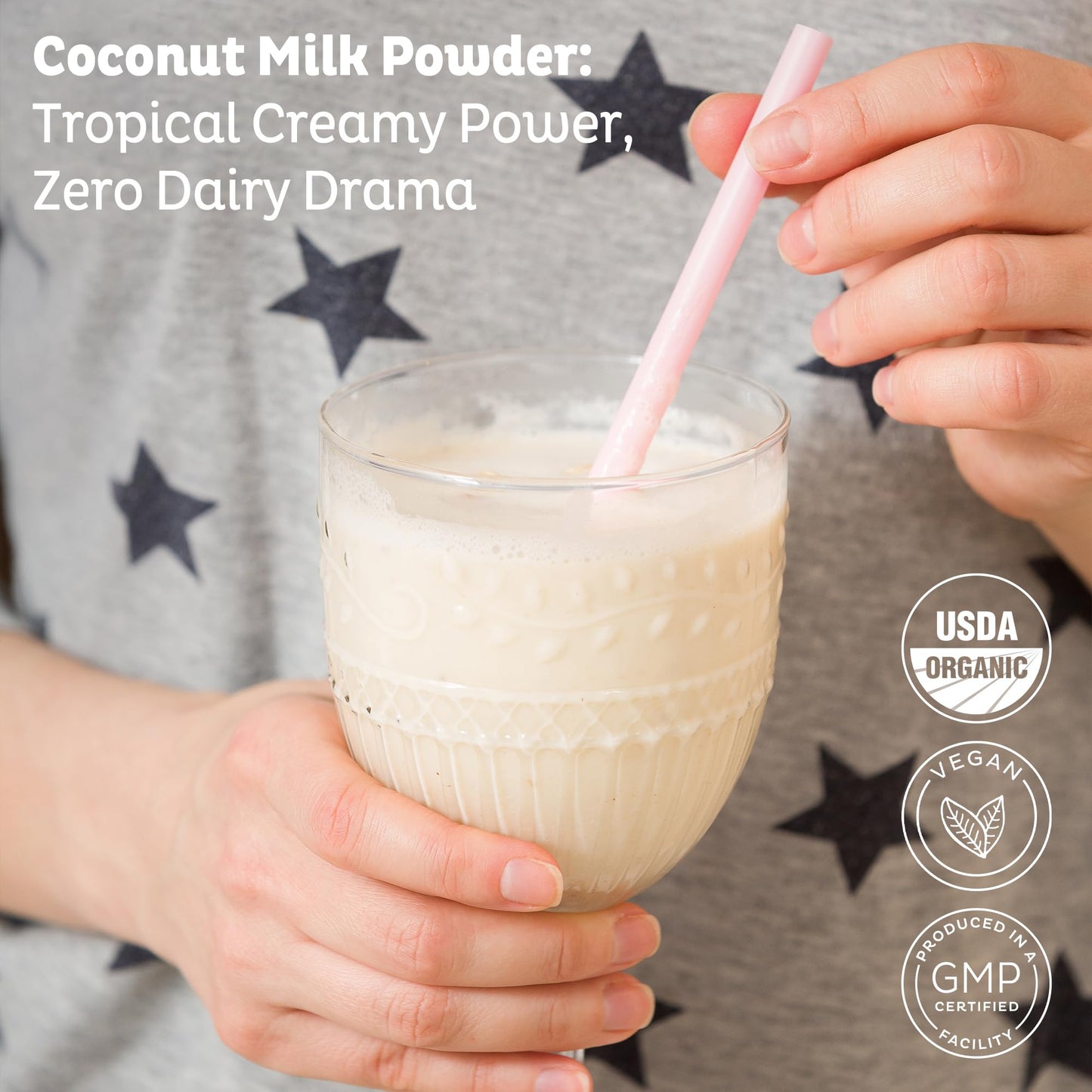 KOS Organic Coconut Milk Powder, USDA Certified Organic - 0g Sugar, MCT Plant Based Creamer for Coffee, Smoothies, Vegan, Keto, Paleo Friendly, Non-GMO, Gluten or Dairy- 12.6oz, 179 Servings - dailyvitalstore