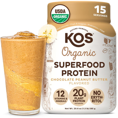 KOS Organic Plant Based Protein Powder, Chocolate Peanut Butter - Delicious Vegan Protein Powder - Keto Friendly, Gluten Free, Dairy Free & Soy Free - 15 Servings - dailyvitalstore