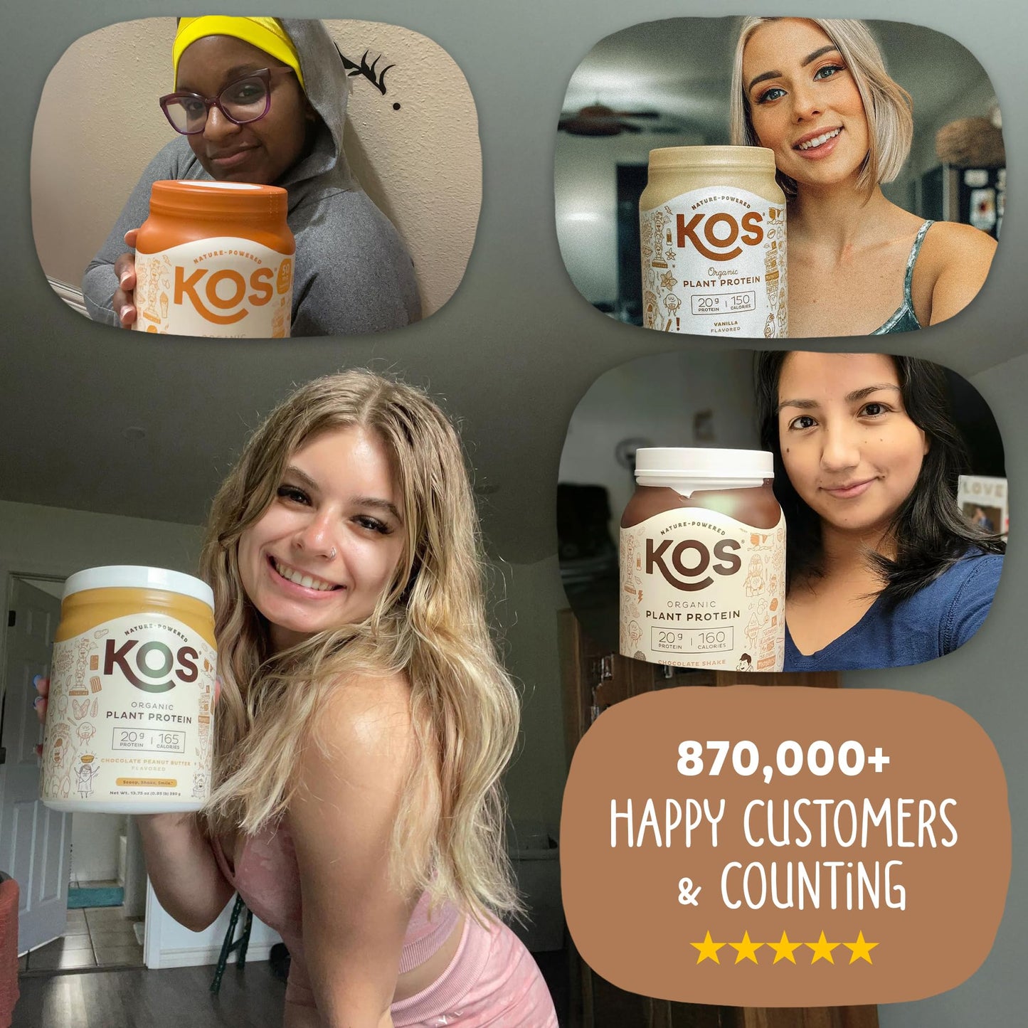 KOS Organic Plant Based Protein Powder, Chocolate Peanut Butter - Delicious Vegan Protein Powder - Keto Friendly, Gluten Free, Dairy Free & Soy Free - 15 Servings - dailyvitalstore