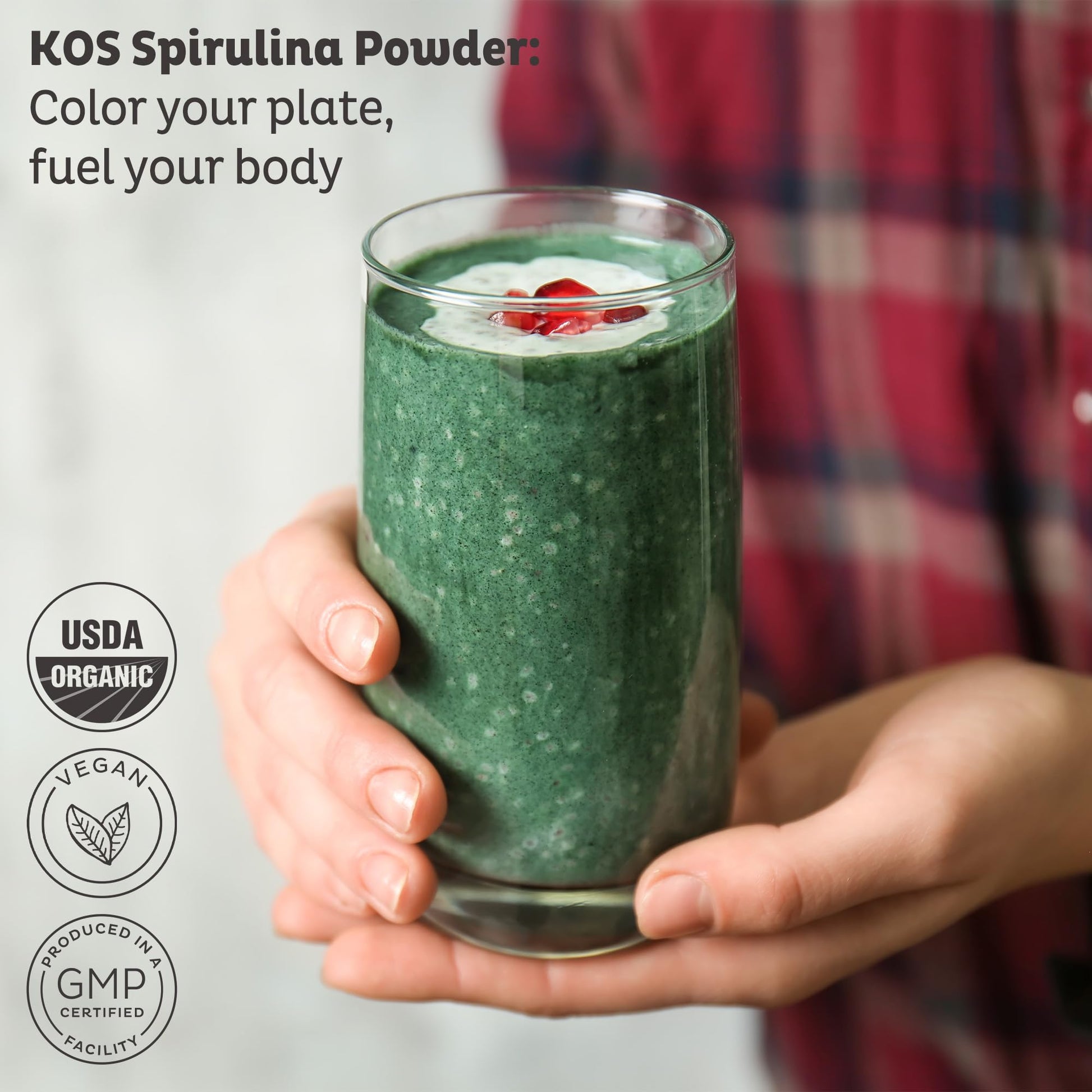 KOS Organic Spirulina Powder - USDA Certified Organic, 109 Servings of Superfood Powder for Smoothies & Juices, Non-Irradiated Blue Green Algae, Plant Based with Antioxidants, Vegan (13.5oz) - dailyvitalstore