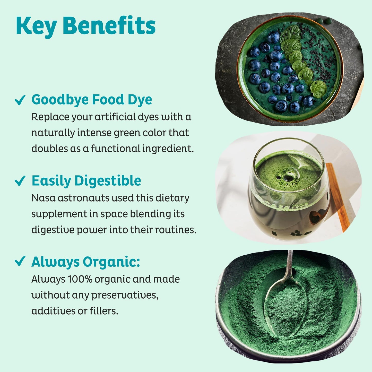 KOS Organic Spirulina Powder - USDA Certified Organic, 109 Servings of Superfood Powder for Smoothies & Juices, Non-Irradiated Blue Green Algae, Plant Based with Antioxidants, Vegan (13.5oz) - dailyvitalstore