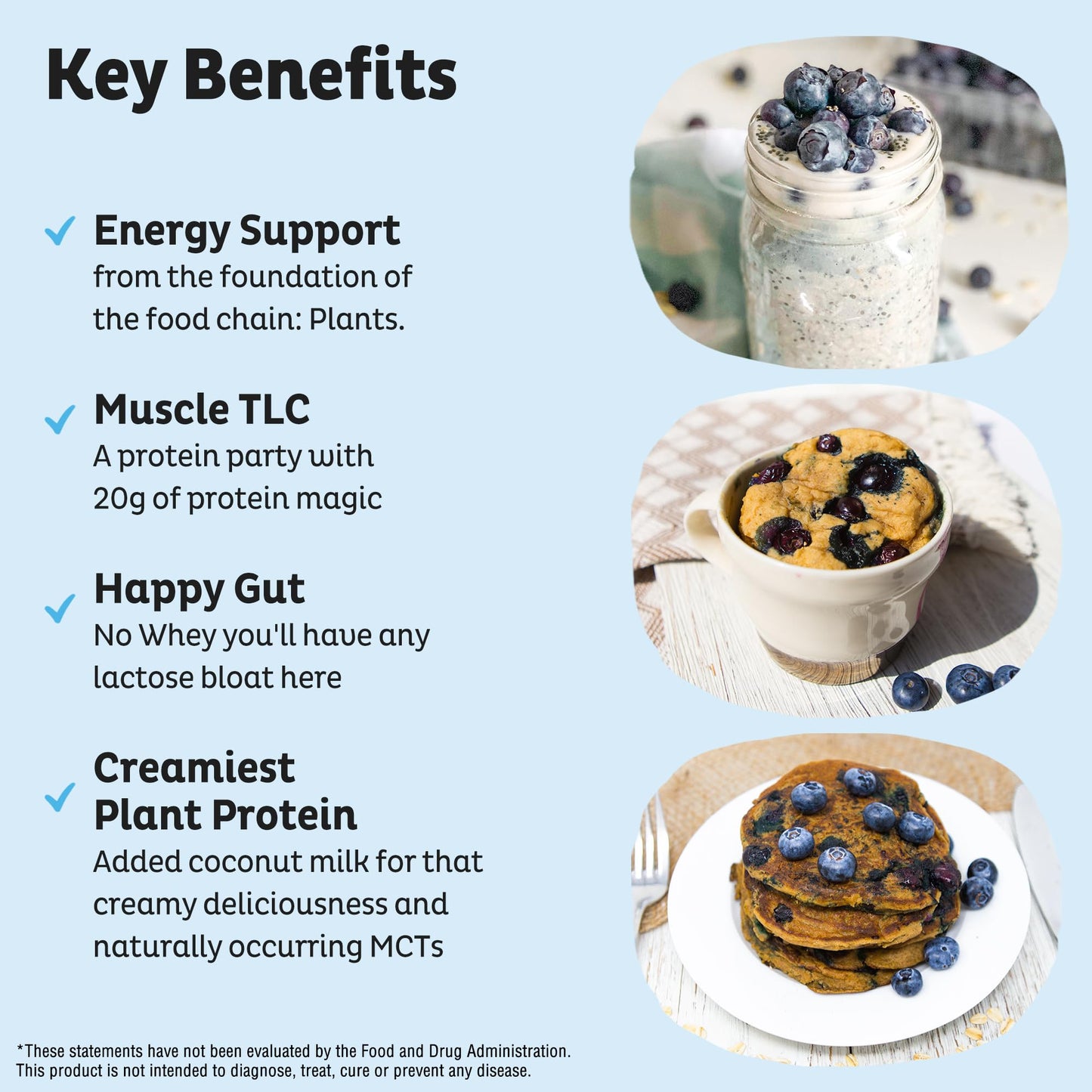 KOS Plant Based Protein Powder, Blueberry Muffin - Organic Pea Protein Superfood with Spirulina and Immune Support Blend. Soy, Gluten, Dairy Free - Vegan Meal Replacement for Women & Men - 15 Servings - dailyvitalstore