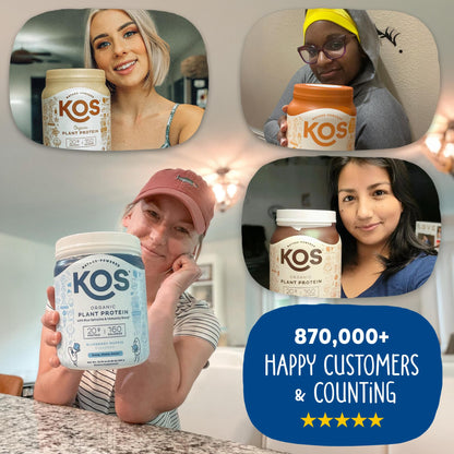 KOS Plant Based Protein Powder, Blueberry Muffin - Organic Pea Protein Superfood with Spirulina and Immune Support Blend. Soy, Gluten, Dairy Free - Vegan Meal Replacement for Women & Men - 15 Servings - dailyvitalstore