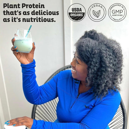 KOS Plant Based Protein Powder, Blueberry Muffin - Organic Pea Protein Superfood with Spirulina and Immune Support Blend. Soy, Gluten, Dairy Free - Vegan Meal Replacement for Women & Men - 15 Servings - dailyvitalstore