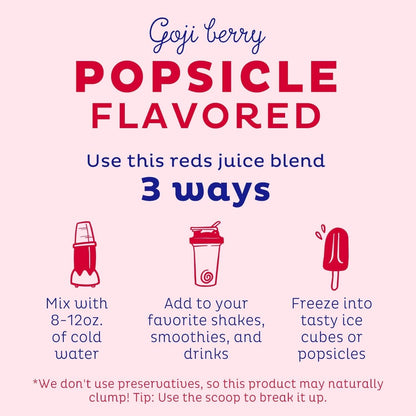KOS Reds Superfood Powder for Antioxidants - USDA Certified Organic Beet Root, Goji Berries, Acai, Pomegranate, Coconut Water & Digestion Enzymes- Goji Berry Popsicle Flavor Juice Mix - 28 Servings - dailyvitalstore