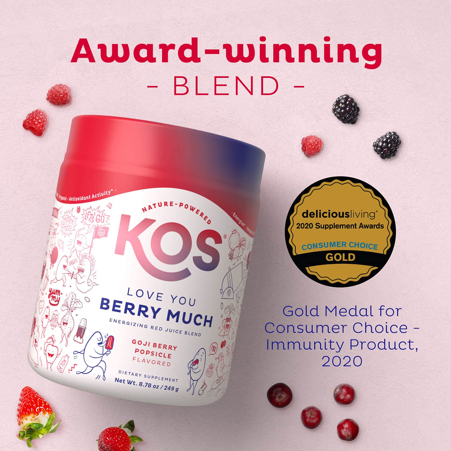 KOS Reds Superfood Powder for Antioxidants - USDA Certified Organic Beet Root, Goji Berries, Acai, Pomegranate, Coconut Water & Digestion Enzymes- Goji Berry Popsicle Flavor Juice Mix - 28 Servings - dailyvitalstore