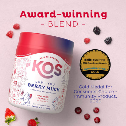 KOS Reds Superfood Powder for Antioxidants - USDA Certified Organic Beet Root, Goji Berries, Acai, Pomegranate, Coconut Water & Digestion Enzymes- Goji Berry Popsicle Flavor Juice Mix - 28 Servings - dailyvitalstore