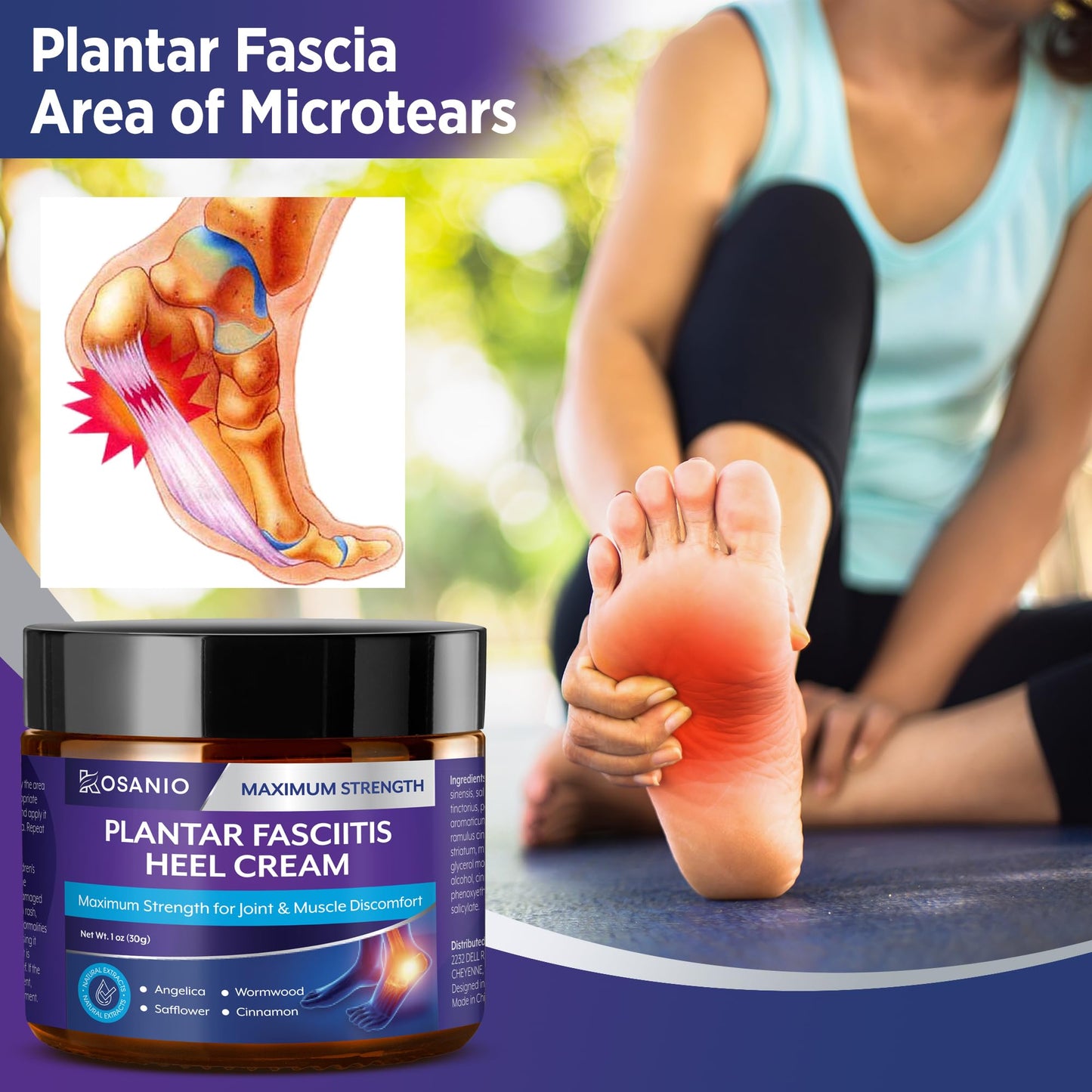 KOSANIO Plantar Fasciitis Relief Cream - Heel Discomfort Relief for Plantar Fasciitis, Foot, Knee, Hands, Legs - Natural Herbal Concentrate Formula - (30g / 1 oz (Pack of 1)) - dailyvitalstore