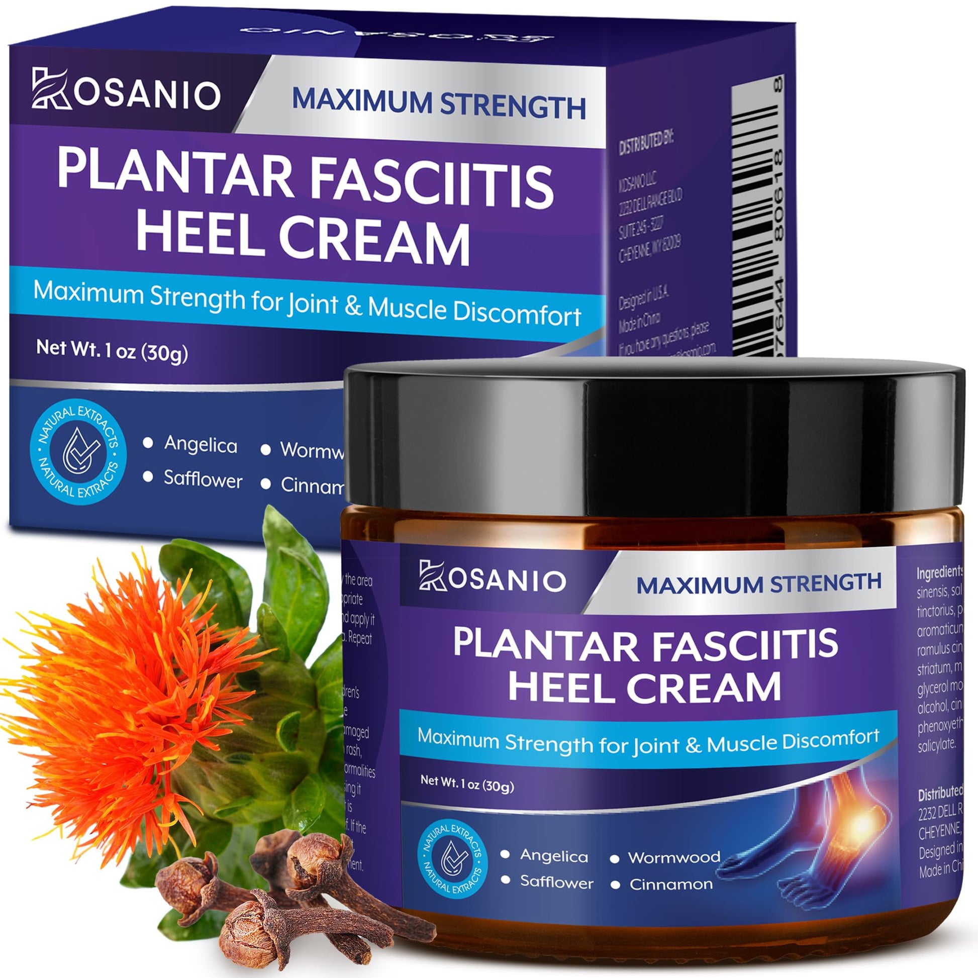 KOSANIO Plantar Fasciitis Relief Cream - Heel Discomfort Relief for Plantar Fasciitis, Foot, Knee, Hands, Legs - Natural Herbal Concentrate Formula - (30g / 1 oz (Pack of 1)) - dailyvitalstore