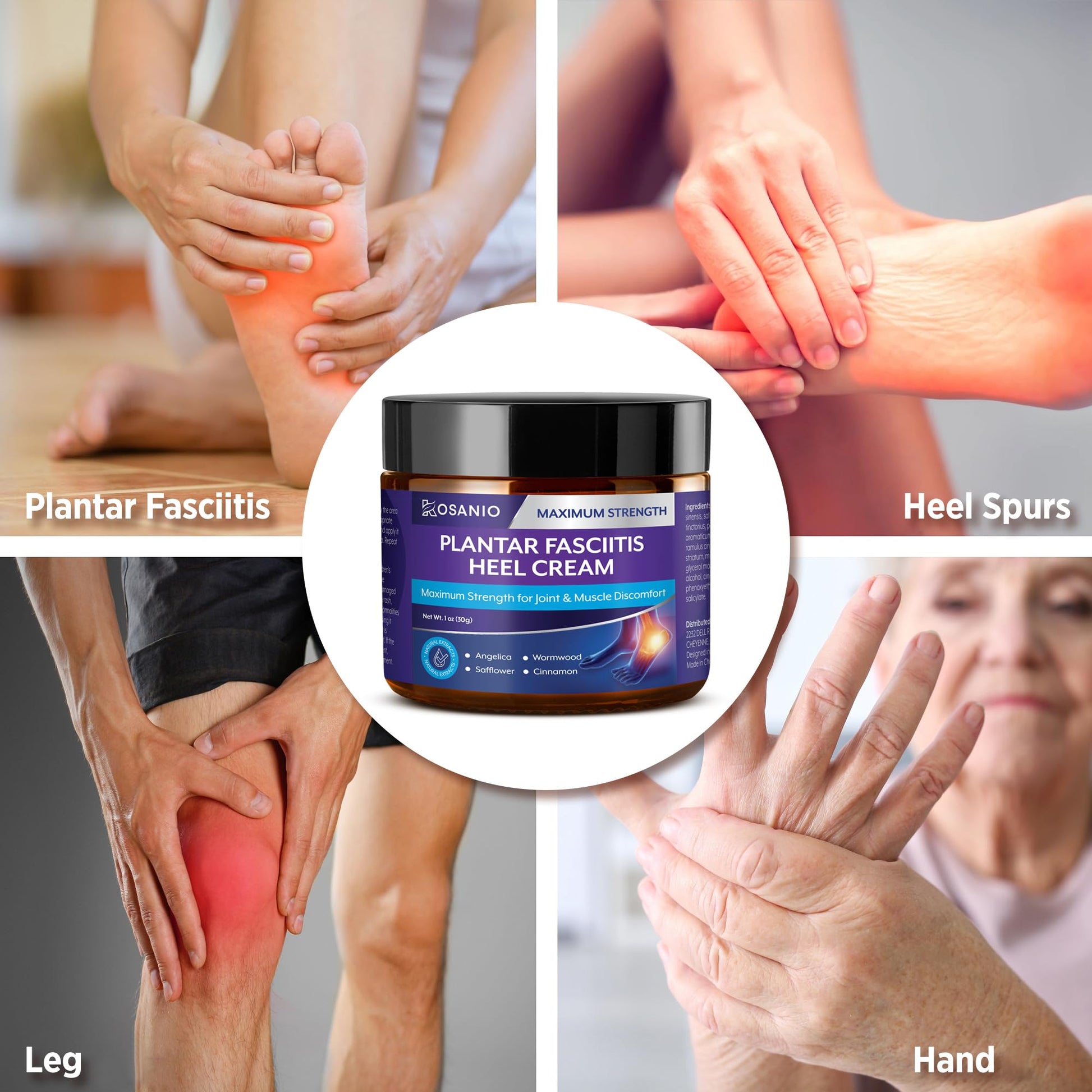 KOSANIO Plantar Fasciitis Relief Cream - Heel Discomfort Relief for Plantar Fasciitis, Foot, Knee, Hands, Legs - Natural Herbal Concentrate Formula - (30g / 1 oz (Pack of 1)) - dailyvitalstore