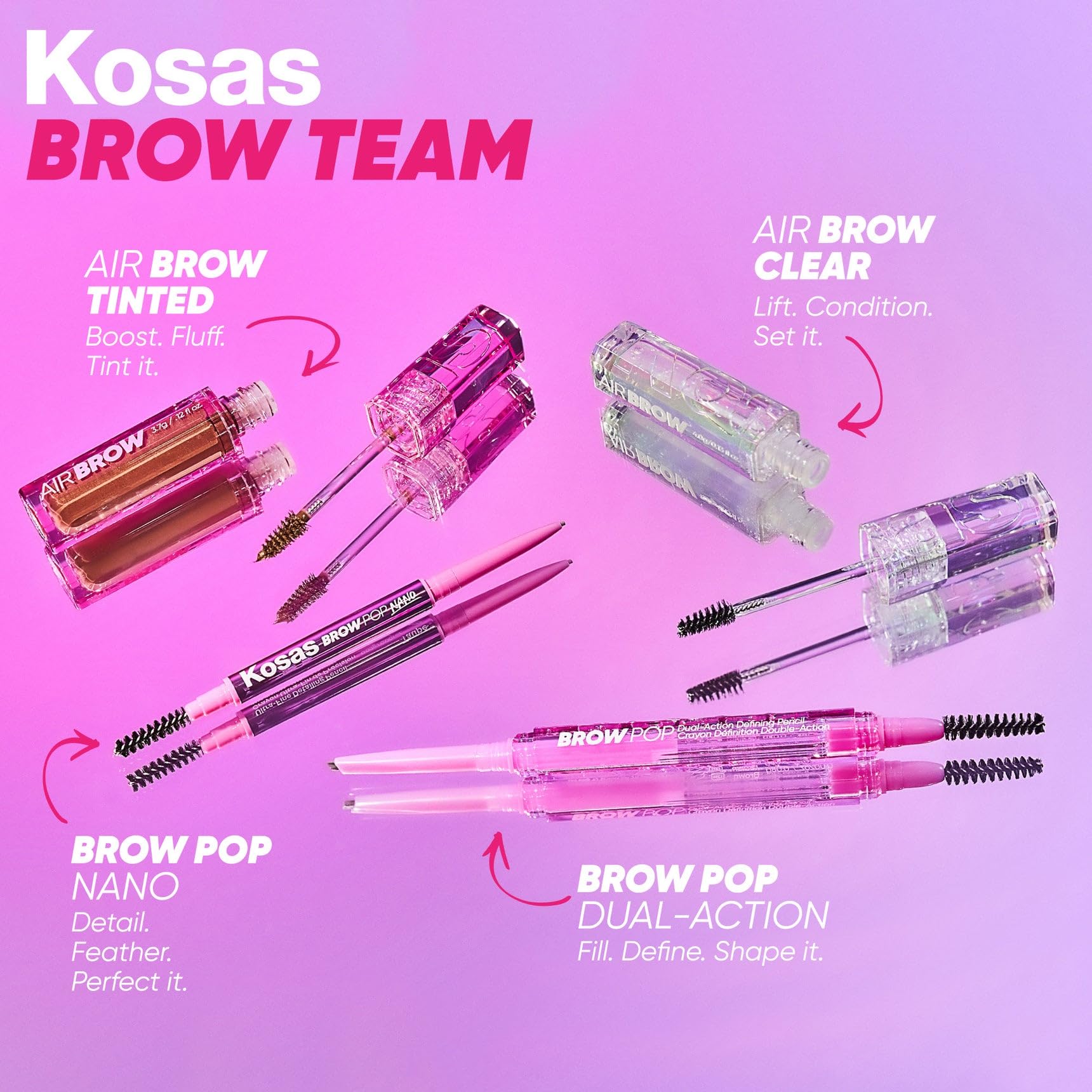 Kosas Air Brow Tinted Eyebrow Gel – Volumizing Brow Gel with Flexible Long-Lasting Hold, Medium Brown - dailyvitalstore