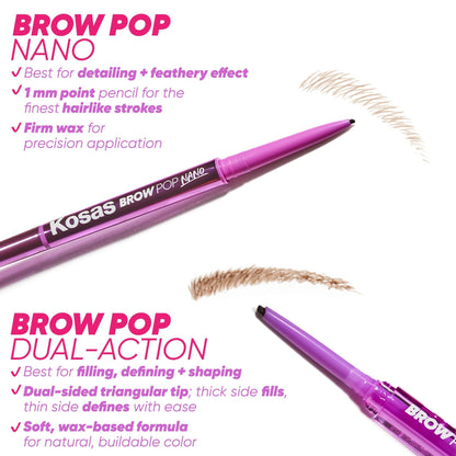 Kosas Brow Pop Eyebrow Pencil – Brow Pencil with Spoolie, Medium Brown - dailyvitalstore