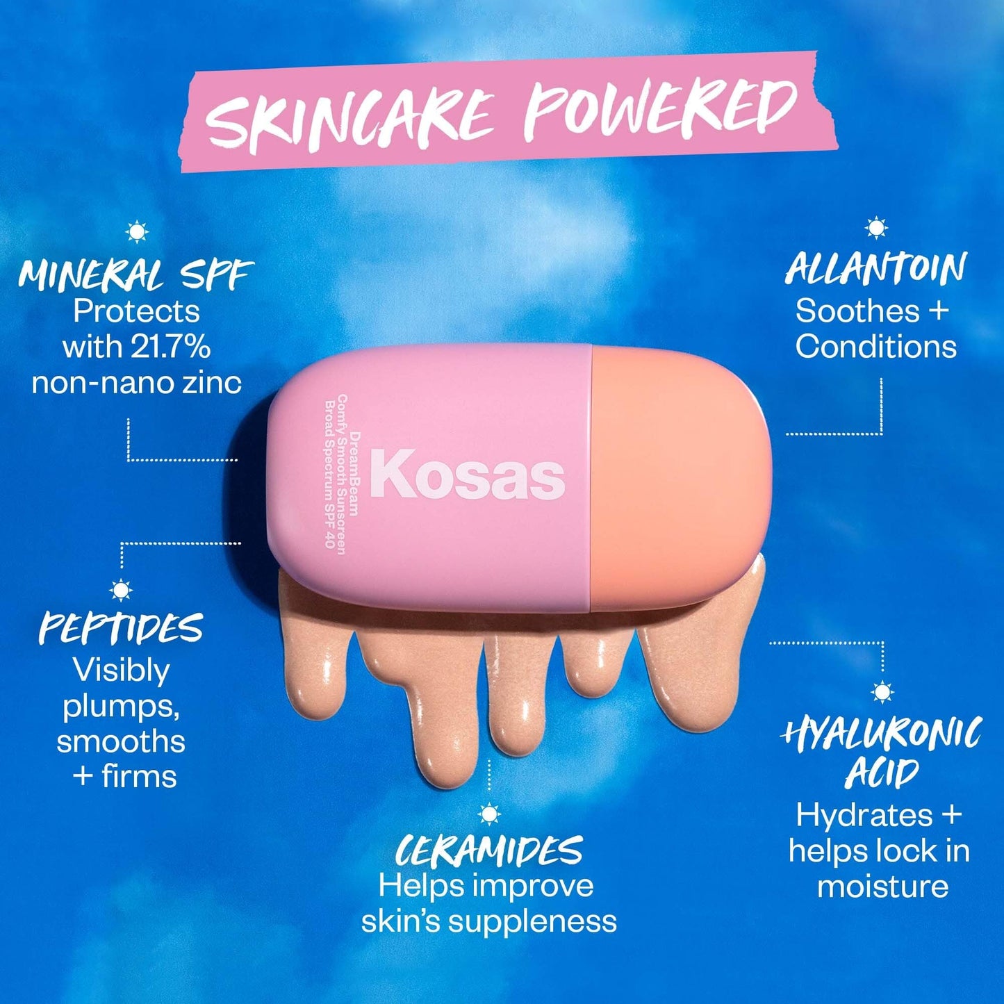 Kosas DreamBeam SPF 40 Mineral Sunscreen for Face + Makeup Prep – Lightweight Hydrating Sun Protection, 40 ml - dailyvitalstore
