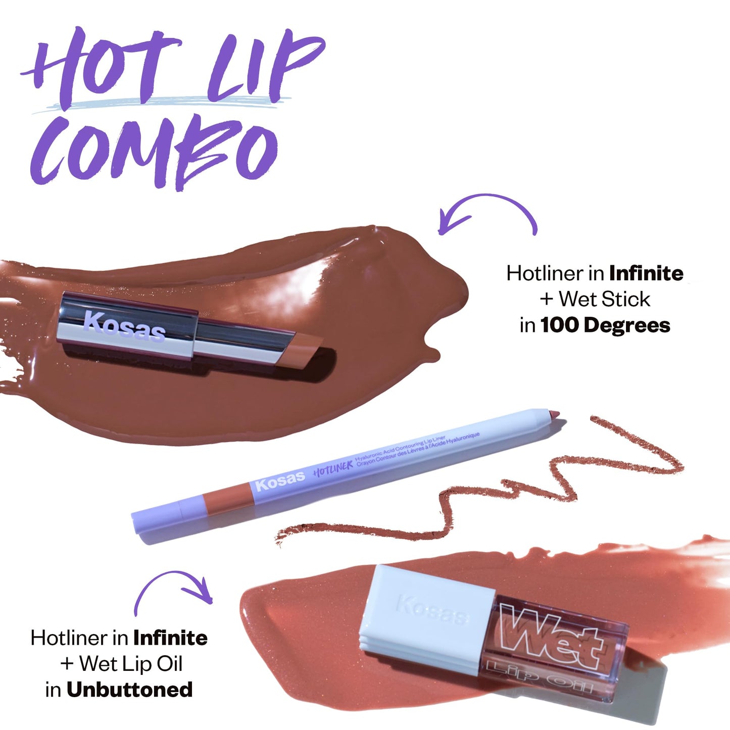 Kosas Hotliner Retractable Lip Liner Pencil with Built-In Brush & Sharpener - Easy Contouring, Hydrating, Long-Lasting- Pigmented Creamy Texture for Plumping Lips - Hyaluronic Acid & Konjac - Infinite - dailyvitalstore