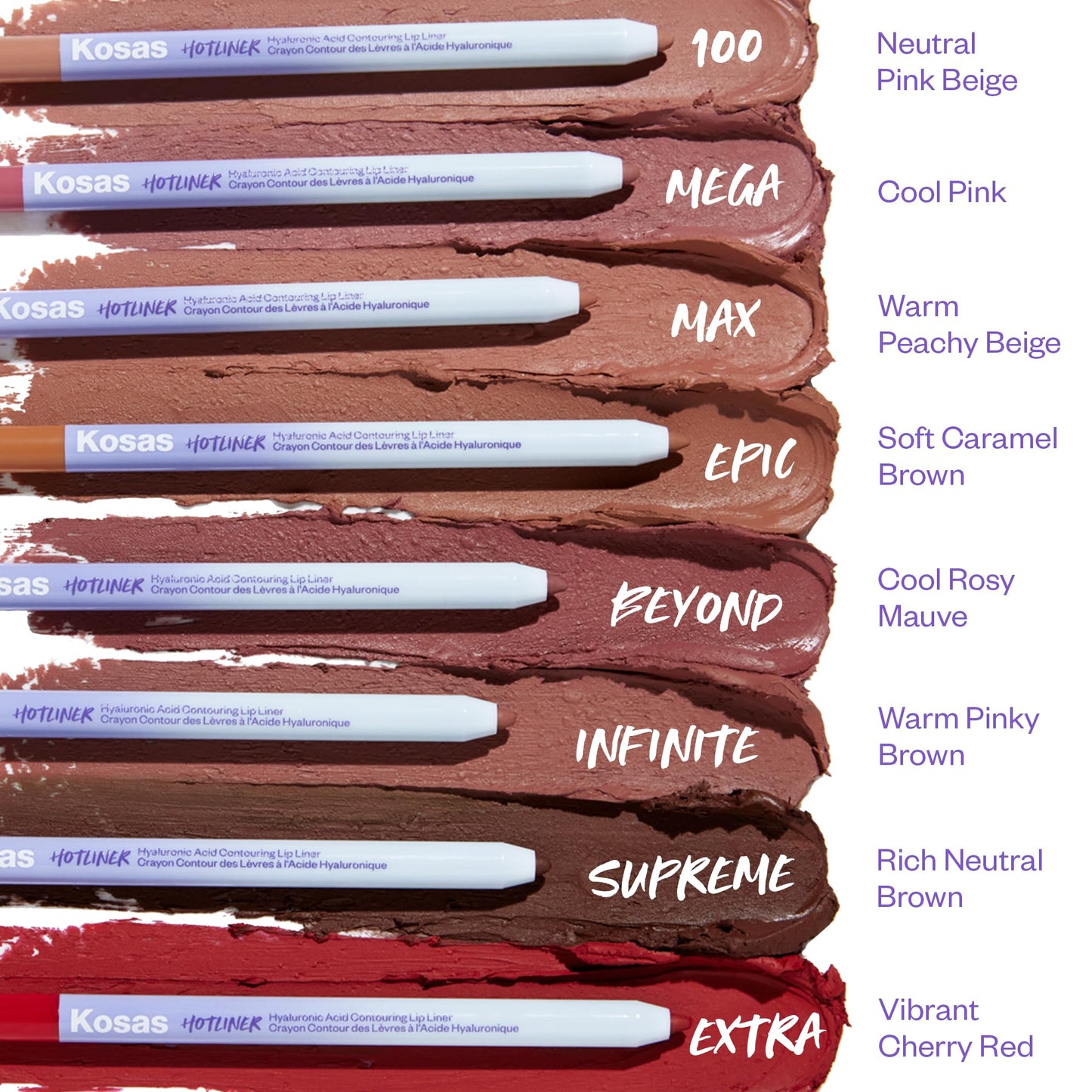 Kosas Hotliner Retractable Lip Liner Pencil with Built-In Brush & Sharpener - Easy Contouring, Hydrating, Long-Lasting- Pigmented Creamy Texture for Plumping Lips - Hyaluronic Acid & Konjac - Infinite - dailyvitalstore