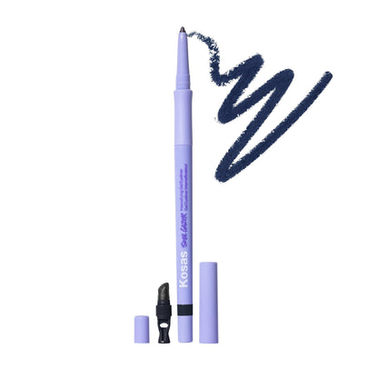 Kosas Soulgazer Gel Eyeliner (Enigma) - Waterproof, Smudge-Proof Pen with Hyaluronic Acid - Retractable Eyeliner Pencil with Sharpener & Smudger, Long-Lasting - Blackened Blue Satin - dailyvitalstore