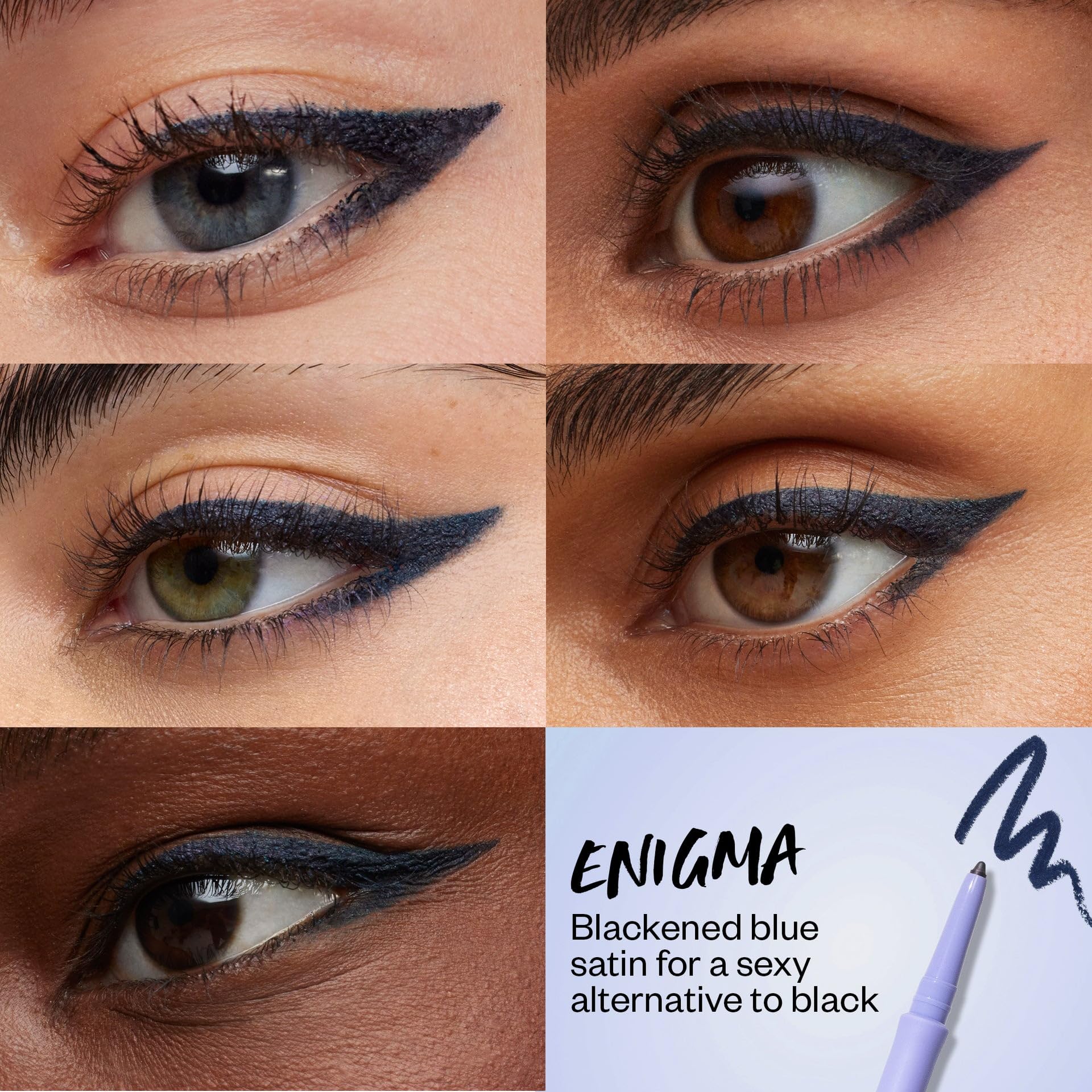 Kosas Soulgazer Gel Eyeliner (Enigma) - Waterproof, Smudge-Proof Pen with Hyaluronic Acid - Retractable Eyeliner Pencil with Sharpener & Smudger, Long-Lasting - Blackened Blue Satin - dailyvitalstore