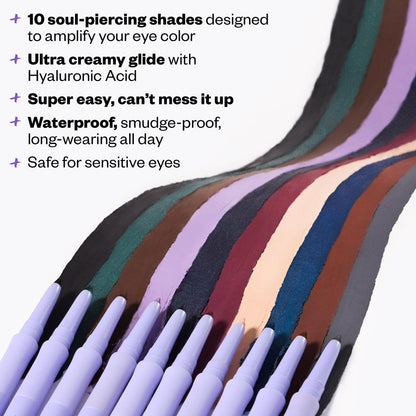 Kosas Soulgazer Gel Eyeliner (Enigma) - Waterproof, Smudge-Proof Pen with Hyaluronic Acid - Retractable Eyeliner Pencil with Sharpener & Smudger, Long-Lasting - Blackened Blue Satin - dailyvitalstore