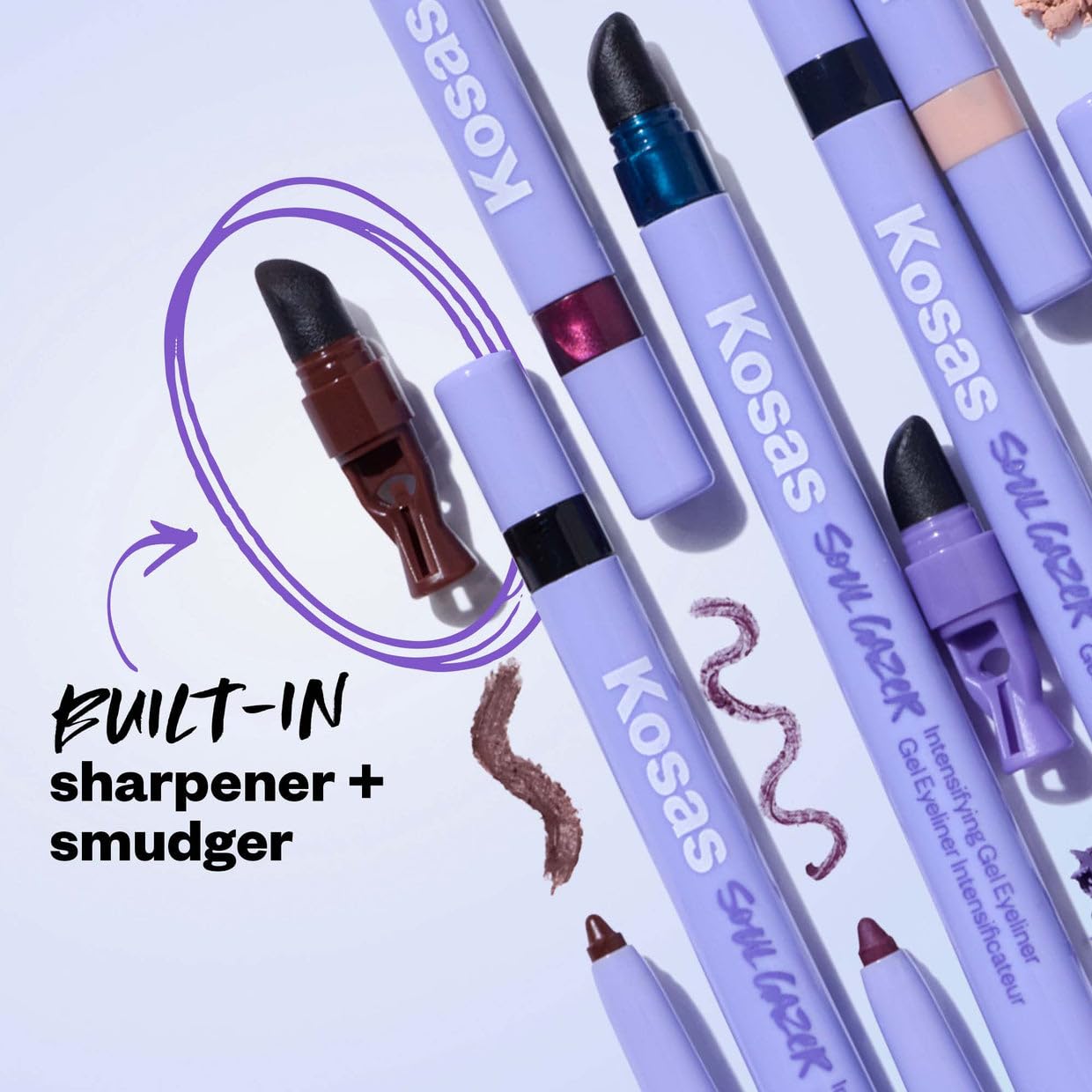 Kosas Soulgazer Gel Eyeliner (Enigma) - Waterproof, Smudge-Proof Pen with Hyaluronic Acid - Retractable Eyeliner Pencil with Sharpener & Smudger, Long-Lasting - Blackened Blue Satin - dailyvitalstore