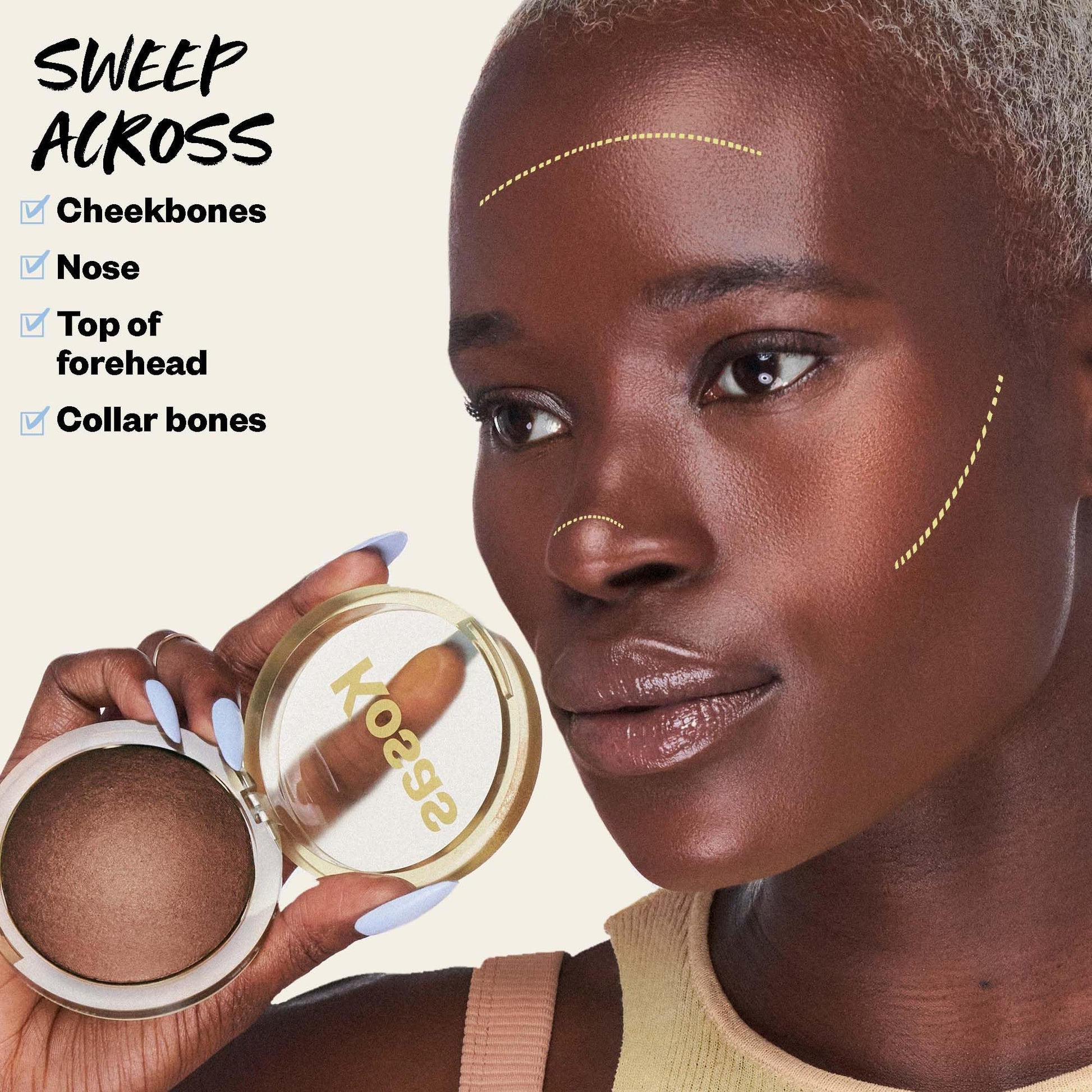 Kosas Sun Show Glowy Warmth Baked Bronzer - Contouring Powder for Cheekbones, Nose & Jawline - Enriched with Concentrated Fatty Acids - Talc-Free, Vegan & Hypoallergenic - Tropic - dailyvitalstore