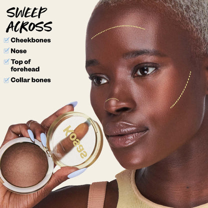 Kosas Sun Show Glowy Warmth Baked Bronzer - Contouring Powder for Cheekbones, Nose & Jawline - Enriched with Concentrated Fatty Acids - Talc-Free, Vegan & Hypoallergenic - Tropic - dailyvitalstore